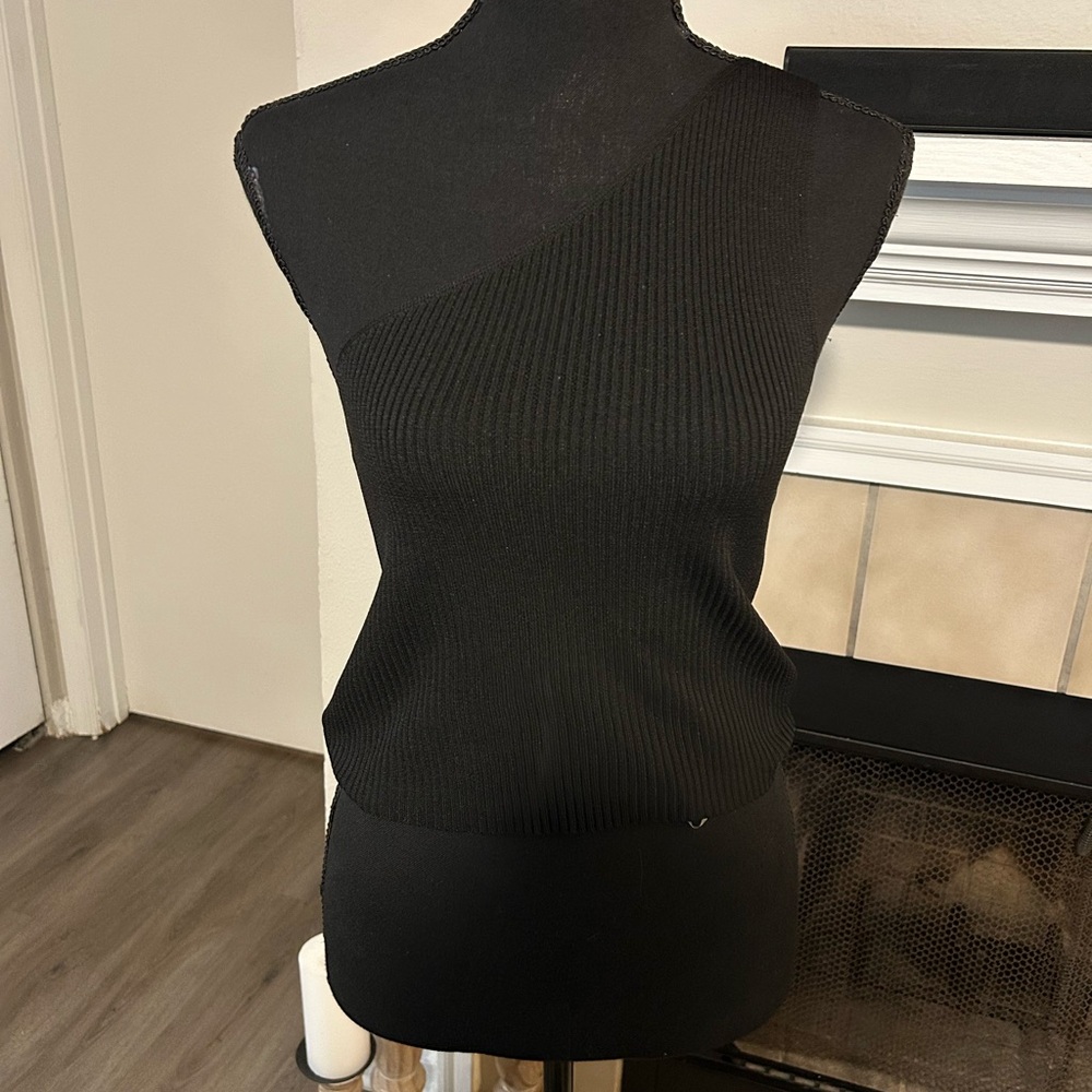 One shoulder Sweater Black Ribbed Top